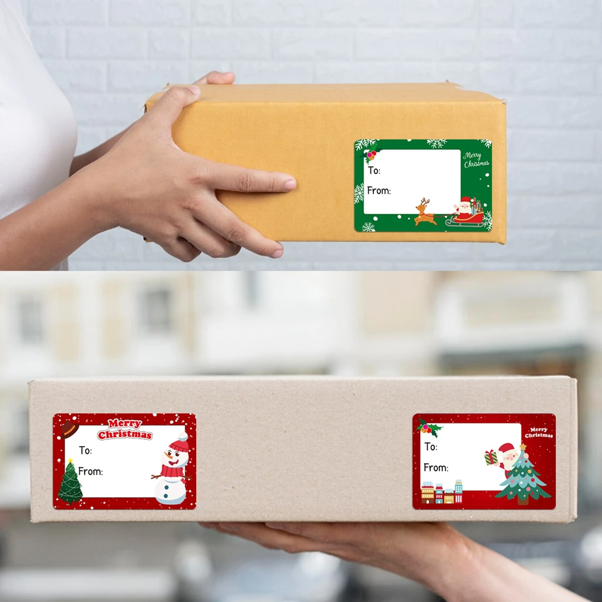 60 قطعة من ملصقات علامات عيد الميلاد، 8 ملصقات هدايا ذاتية اللصق بتصميم علامات أسماء مع رجل الثلج سانتا شجرة عيد الميلاد وأجراس الرنة للعطلات #5