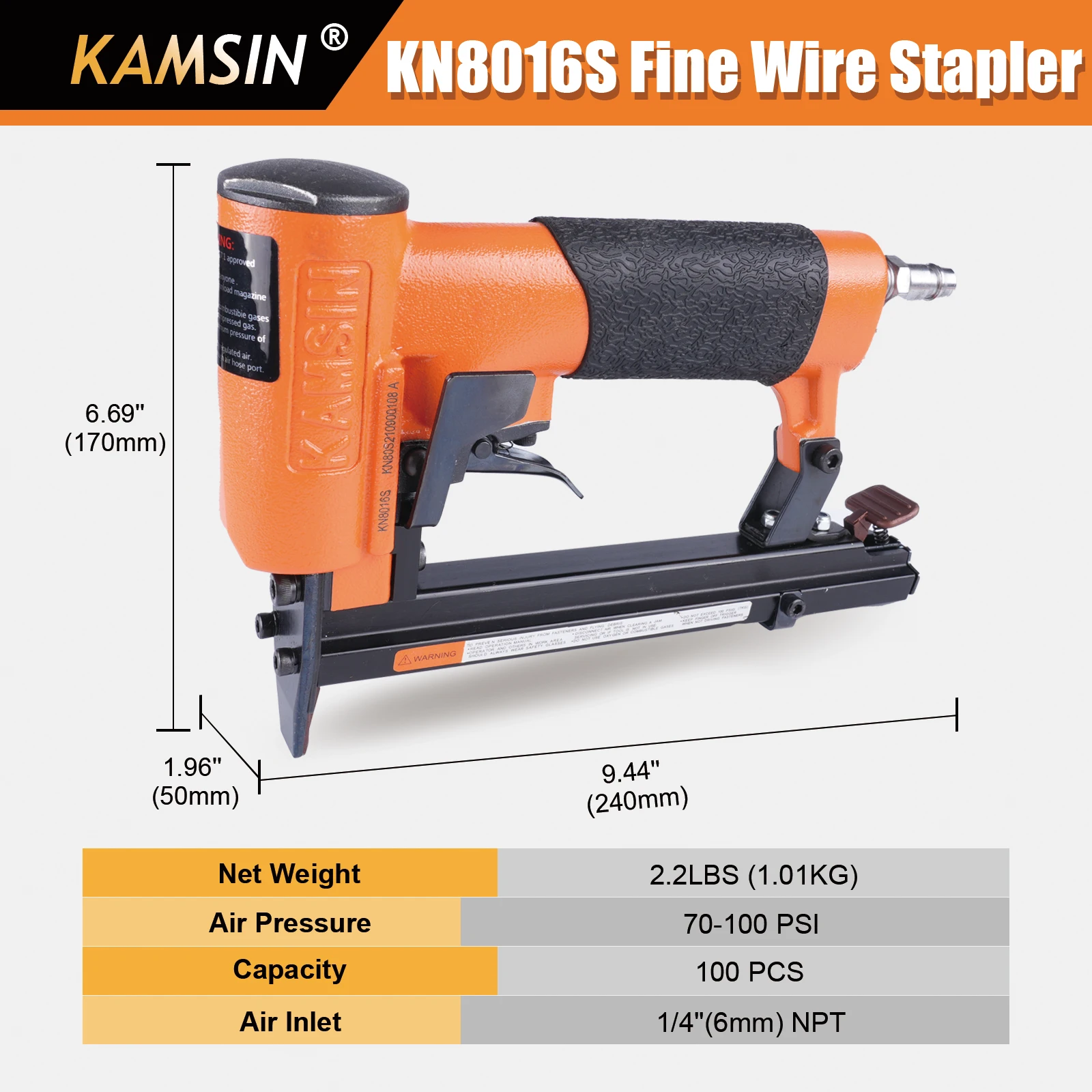 KAMSIN KN8016S 21 Gauge Pneumatic Continuous Firing Mode Upholstery Stapler for 80 Series 12.8mm Crown Staples, for Furniture