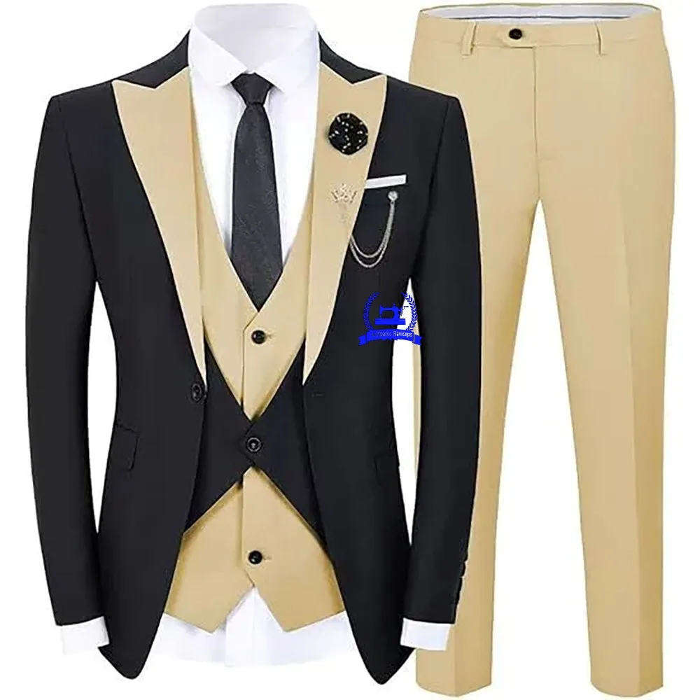 

Новый костюм Homme, популярная одежда, роскошный мужской костюм для вечеринки, жениха, смокинг обычного кроя, комплект из 3-х предметов: куртка + брюки + жилет