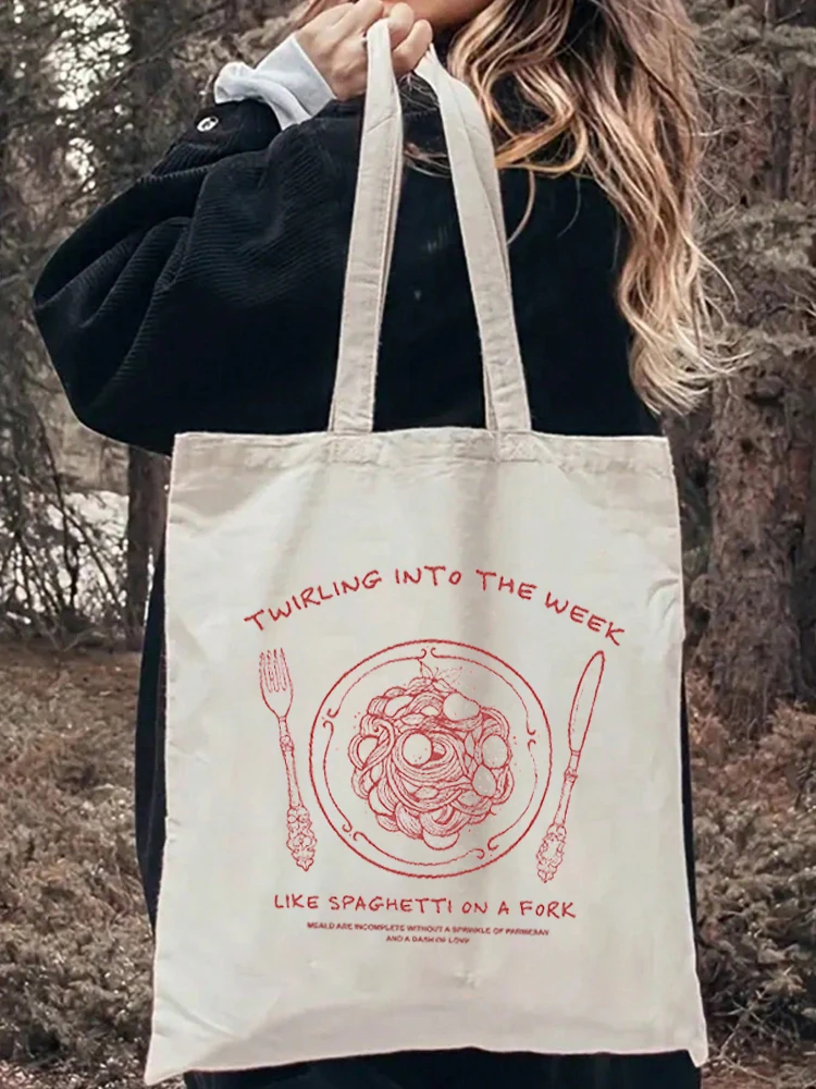 

Холщовая большая сумка с милым узором для пасты, большая вместительная портативная сумка для хранения на плечо, ланч-бокс, многоразовые сумки для покупок, пасты для влюбленных