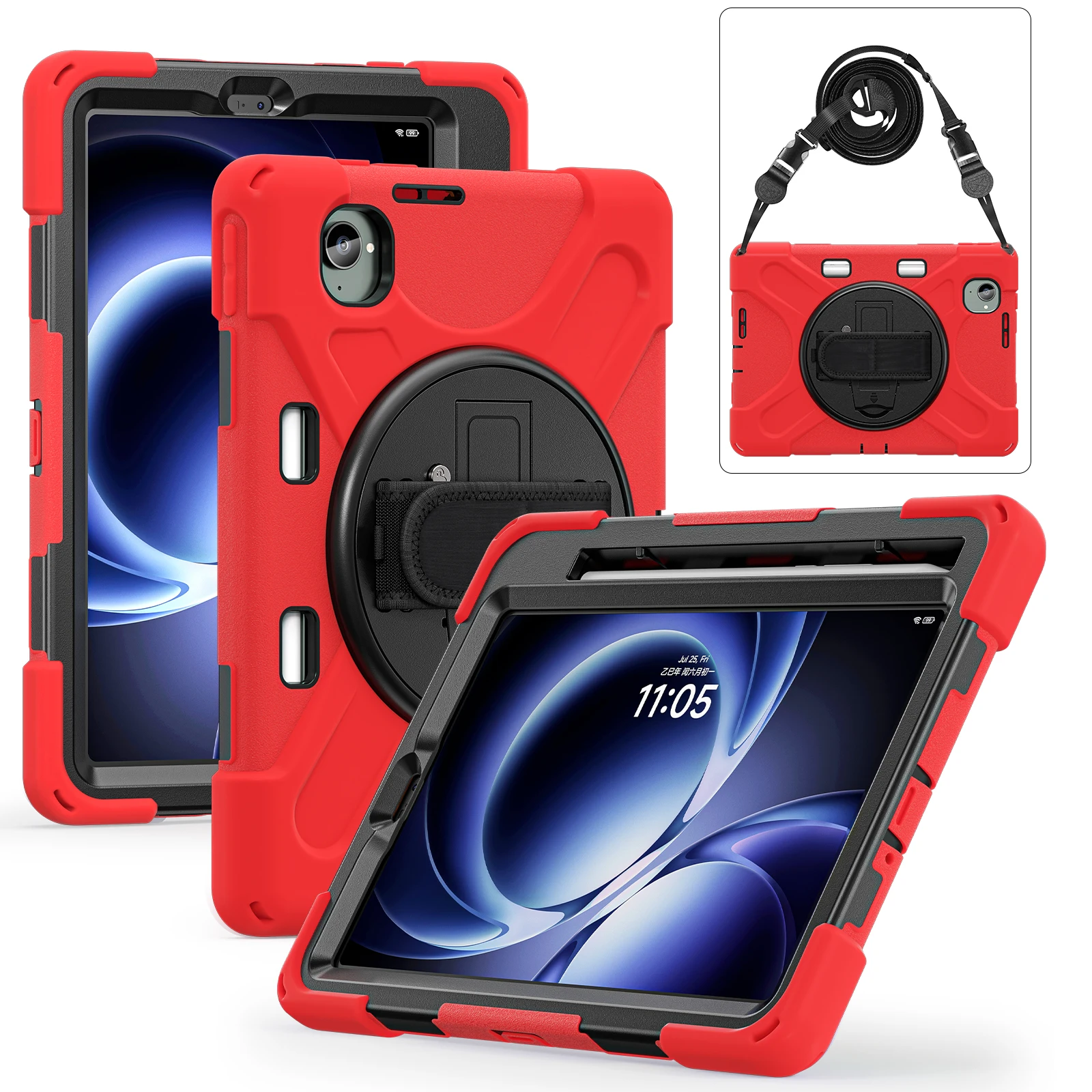 

Сверхмощный чехол для Xiaomi Redmi K Pad 2025 8,8 дюйма, вращающаяся на 360 градусов подставка, прочный чехол с прорезью для ручки, плечевой ремень, противоударный