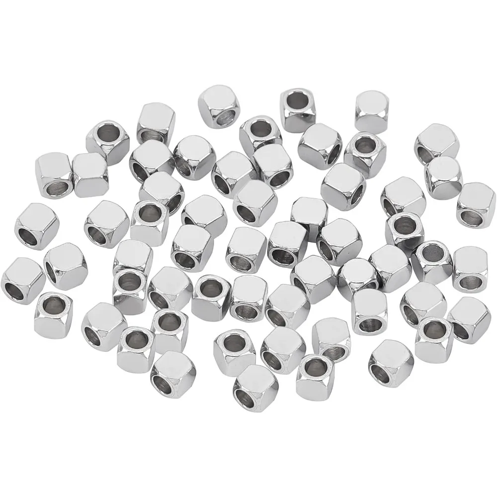 

100pcs 3mm Cube Beads Stainless Steel Loose Spacers Beads Charms for Bracelet Necklace Jewelry Making making kit