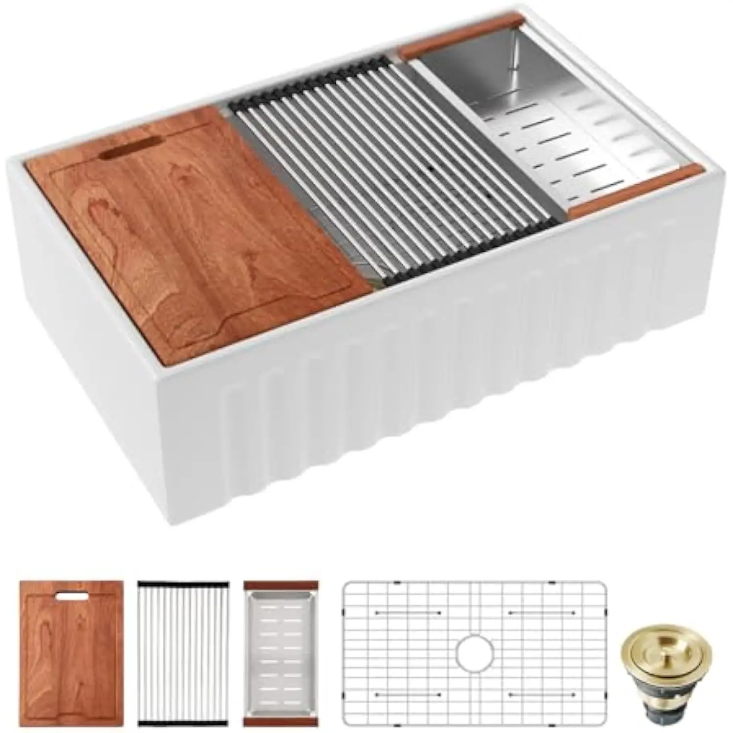 

33 英寸白色 Farmhouse Kitchen Sink Workstation Ceramic Porcelain Fireclay Single Bowl Sink Dual Apron Front Farm Large Deep K