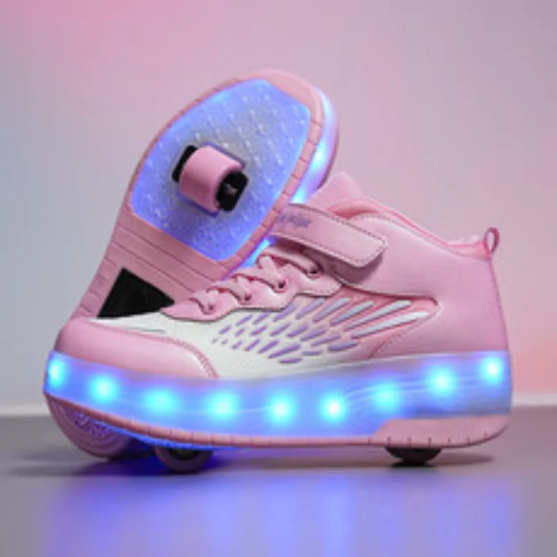 

Boys Girls Rage Shoes tow Wheel Student Edition Kids Roller Skating Shoes with Retractable Wheels Adult Walking Skating