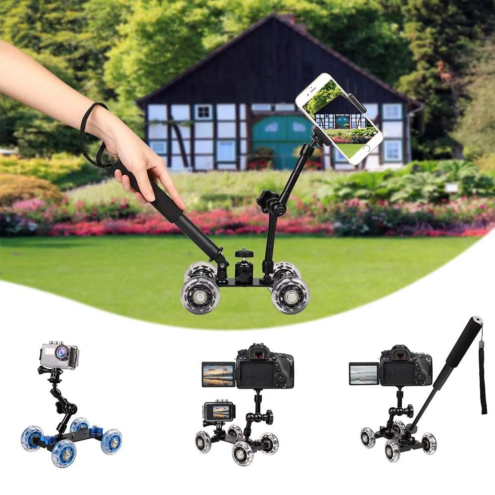 Lightdow 2 in 1 Photograph Rail Rolling Track Slider Skater Table Dolly Car +Q29 Mini Ball Head for DSLR Cameras/Comcorders