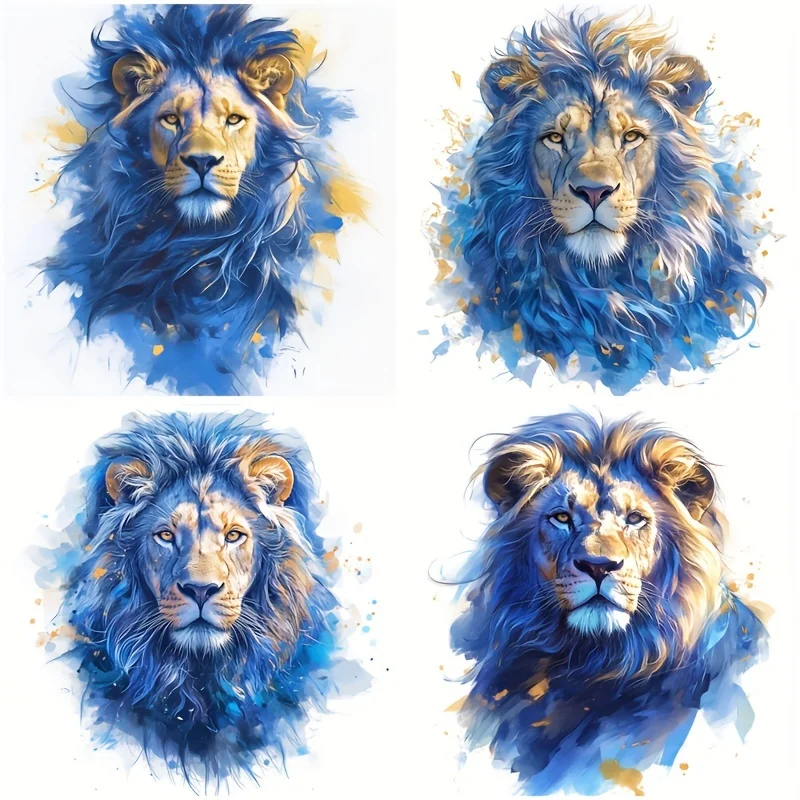 4-in-1 Watercolor Blue Lion Waterproof Stickers, Animal Decals for Car Motorcycle Laptop Helmet