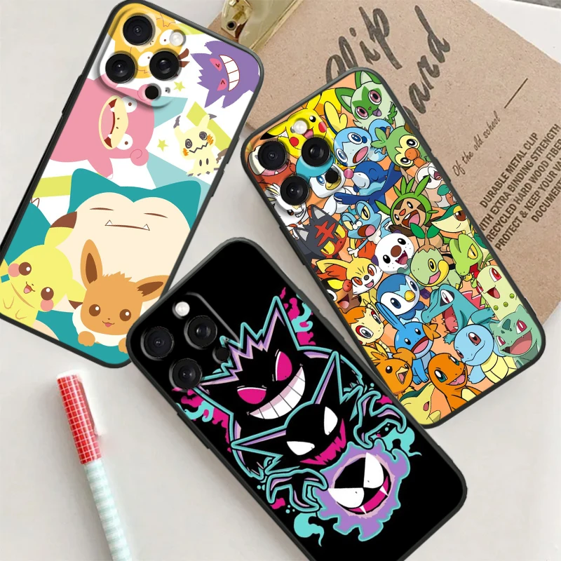 P-Pokemons G-Gengars Fashion For Apple iPhone 16 15 14 13 12 11 XS XR X Pro Max Plus Mini Black TPU Phone Case