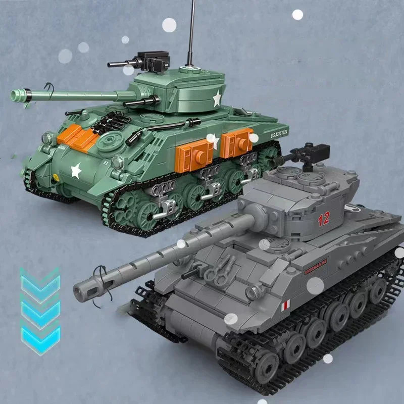 

Разные типы: 2 мировая война, Военный танк 1:35, строительные блоки, армия Sherman M4 Firefly T54, фигурки солдат, оружие, кирпичи, игрушки для детей