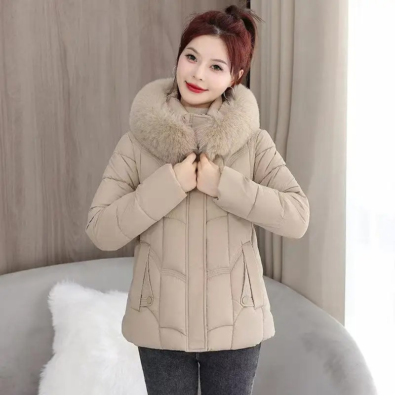 2025 Nuova giacca invernale da donna Parka Moda caldo piumino imbottito in cotone Cappotto corto da donna con cappuccio Overwear Puffer Top