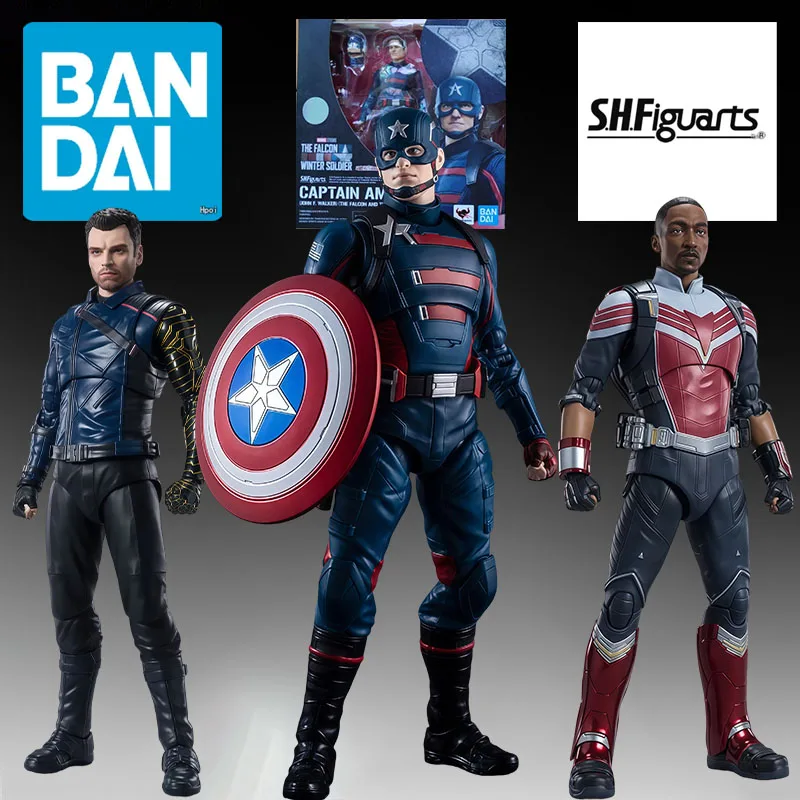 BANDAI Original Bucky Barnes Falcon Captain America Anime Action Figures Toy For Boys Christmas Gift Collectible Model Ornaments