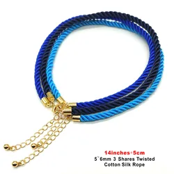 3 Pcs/lot 5~ 6mm Gold Color High Quality 3 Shares Silk Cord Necklaces Adjustable Charms Lobster Clasp Cord Chain Jewelry Finding