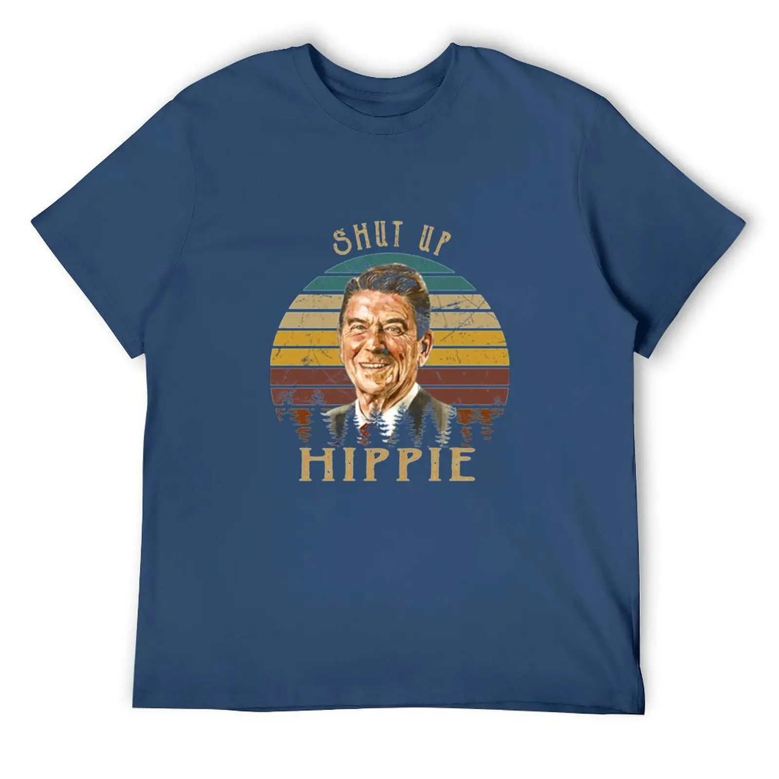 Vintage Ronald Reagan Funny Shut Up Hippie T-Shirt blue lock oversized graphic tee anime shirt mens plain t shirts