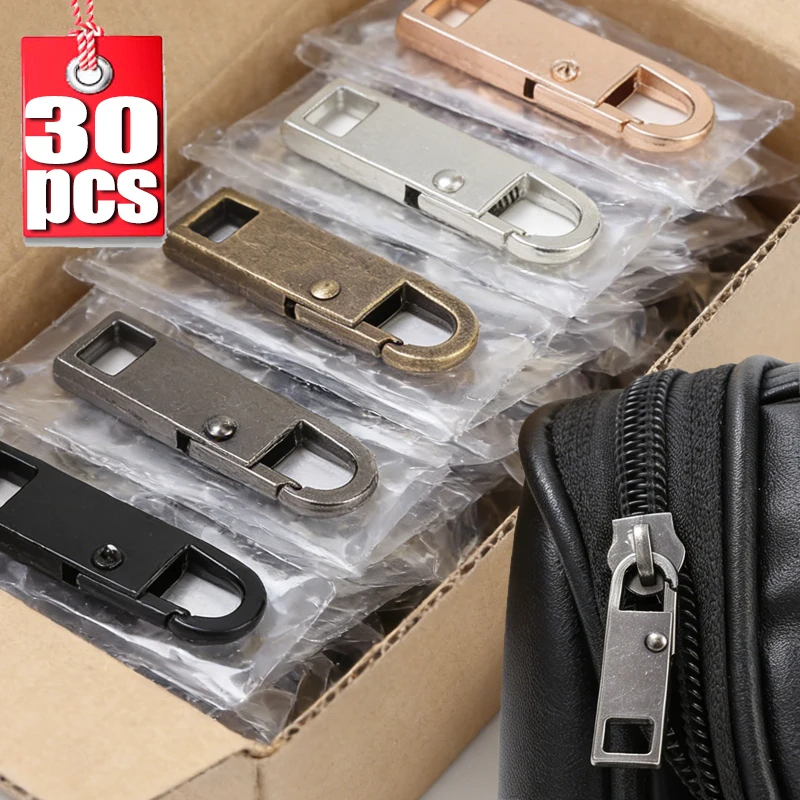 

1/30pcs Metal Zipper Slider Puller Detachable Instant Repair Kit DIY Sewing Replacement Clothing Luggage Purses Universal Zipper