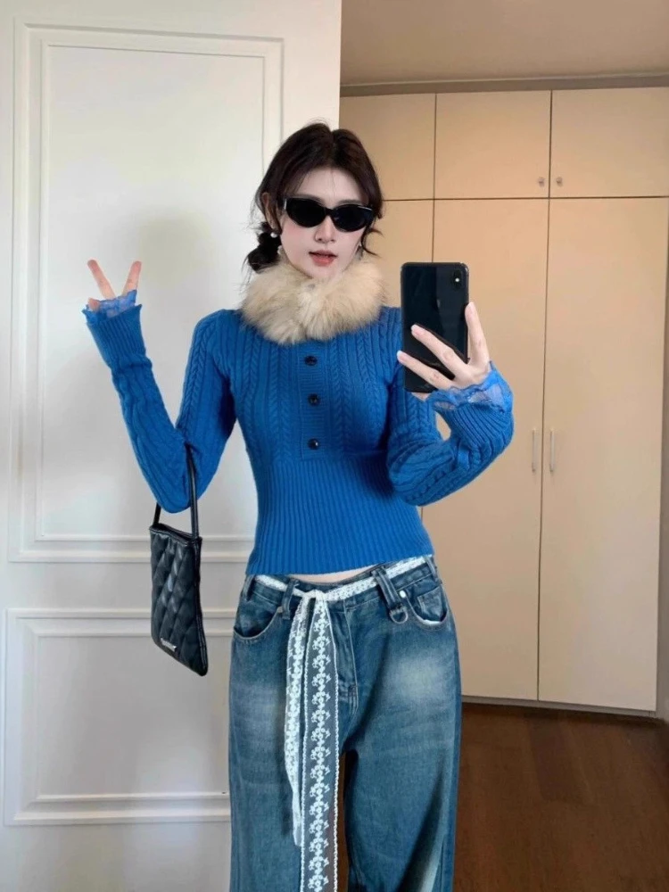 بلوفرات شتوية مثيرة موديل 2025 برقبة 0 متماسكة وبلوفرات مقصوصة للنساء بخصر مضلع وبلوزات ضيقة للخريف بطبقات