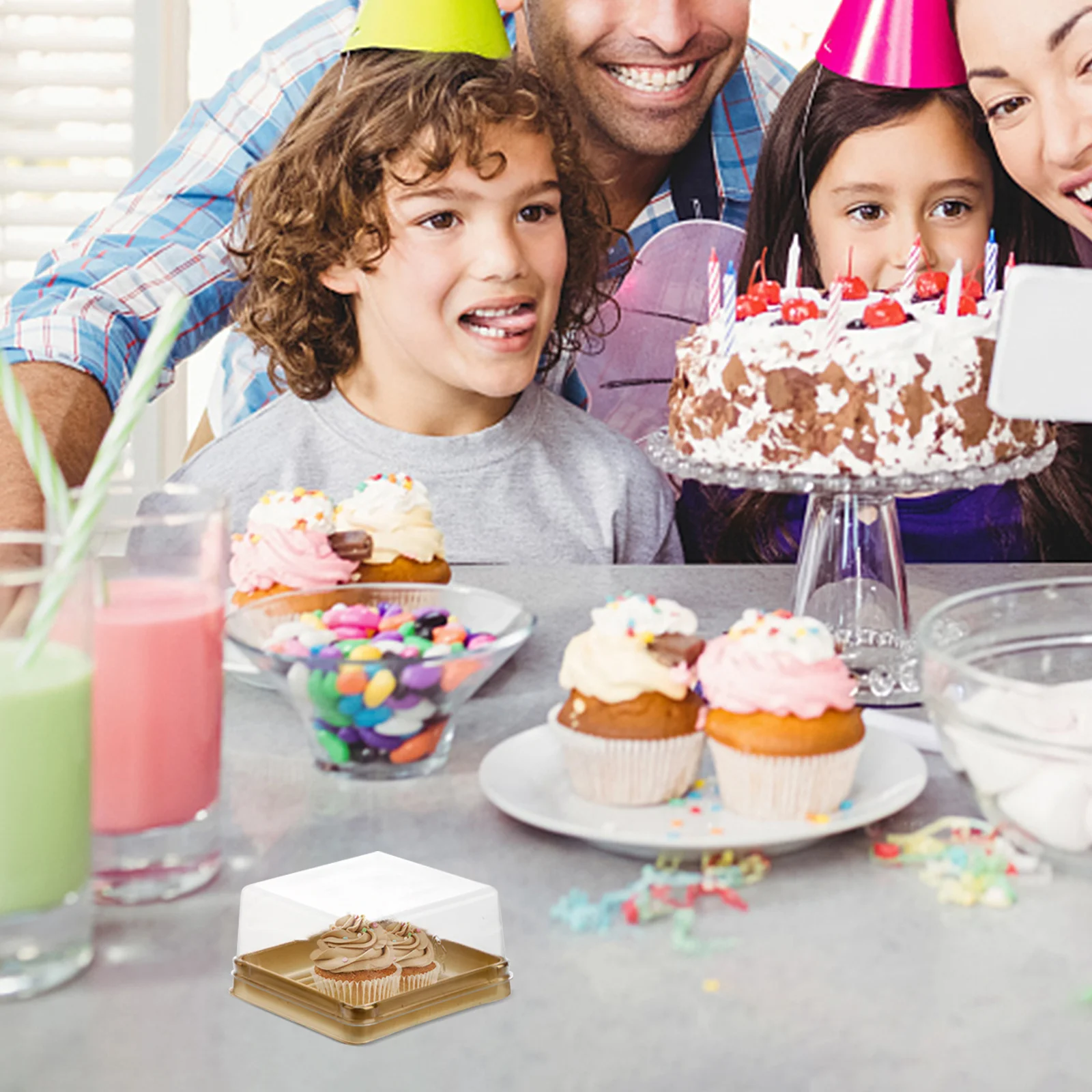 

50pcs Square Cake Boxes Food Grade Plastic Eco Friendly Dessert Containers Birthday Parties Cake Packaging