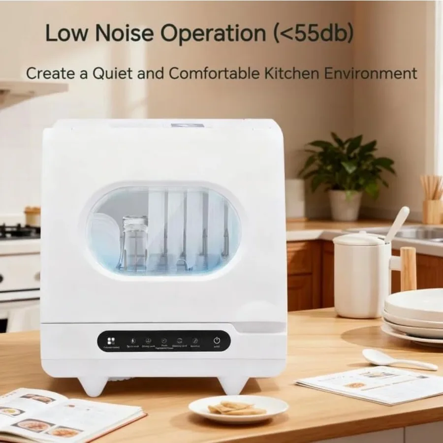 غسالة أطباق مدمجة محمولة على سطح الطاولة مع خراطيم مدخل/مخرج بطول 1.5 متر و5 برامج غسيل 162F تنظيف عالي الحرارة مثالي لـ Apar #6