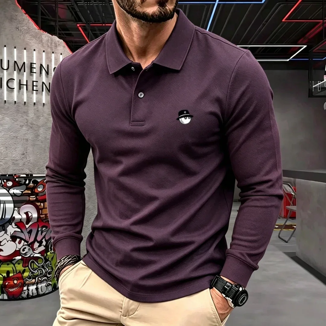 100 % reine Baumwolle, hochwertige Marke, Herren-Polohemd mit langen Ärmeln, Herbst-/Winterkollektion, modisches, luxuriöses Golfoberteil mit Stickerei, lässiges T-Shirt. – Detail 5