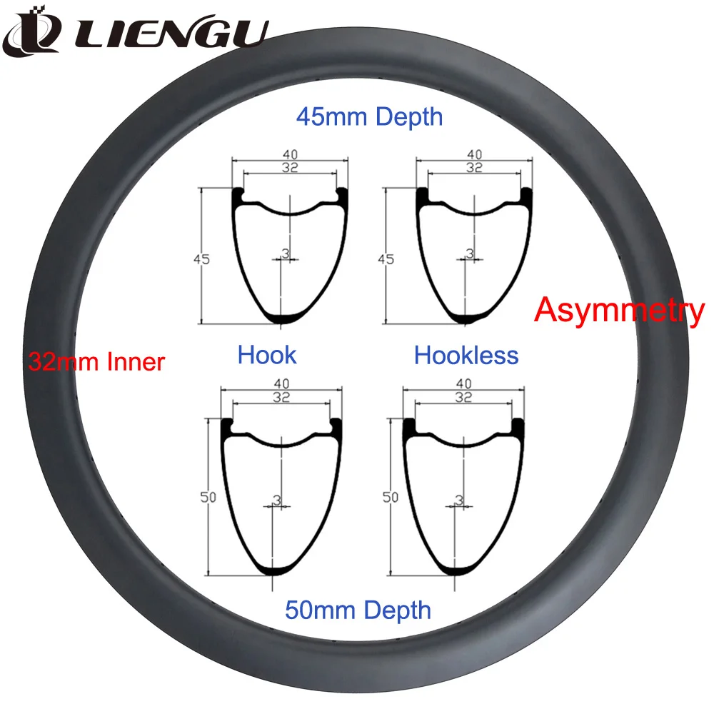 

Карбоновый обод для шоссейного велосипеда 700C, 45 мм/50 мм глубина, 32 мм внутренняя ширина, под дисковый тормоз, асимметричный, бескамерный, безленточный, с одним отверстием для ниппеля