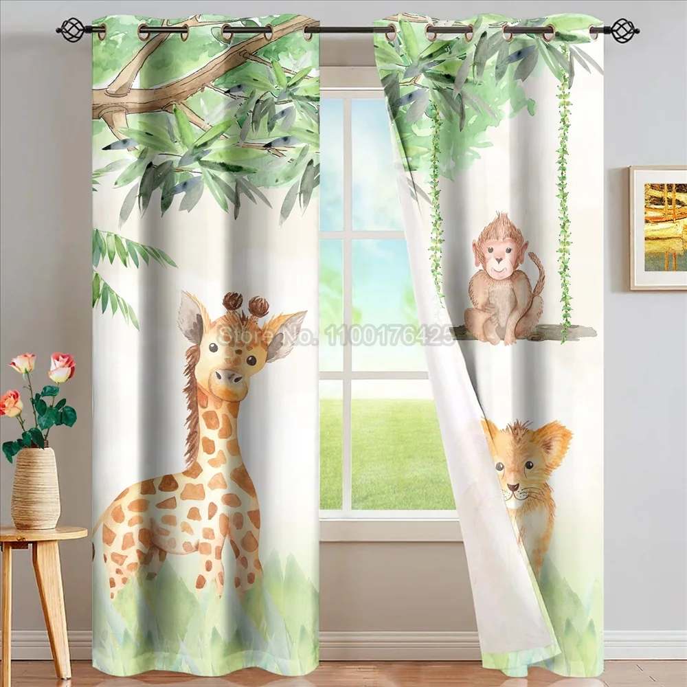 Zoo Animals Giraffe Window Curtains for Living Room Bedroom Boy Room Kids Curtains Thermal Blackout Drapes Home Decor 2 Panels