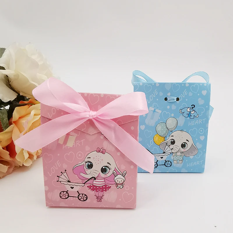 10/20Pcs Baby Dusche Cartoon Süßigkeiten Geschenk Box Mit Band Elefanten Baby Kinderwagen Geburtstag Gunsten Geschenk Verpackung box Baby Souvenirs – Detail 10