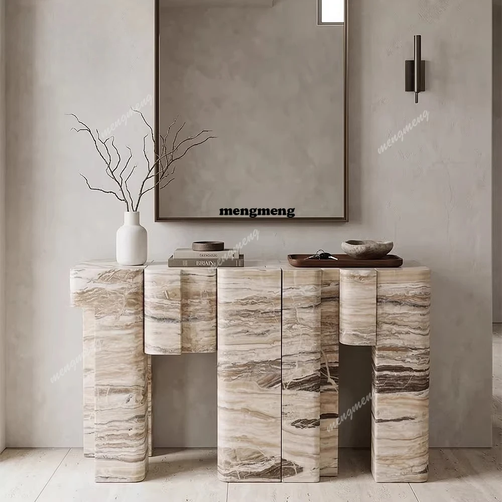 Imported natural marble luxury stone villa entrance table light luxury table