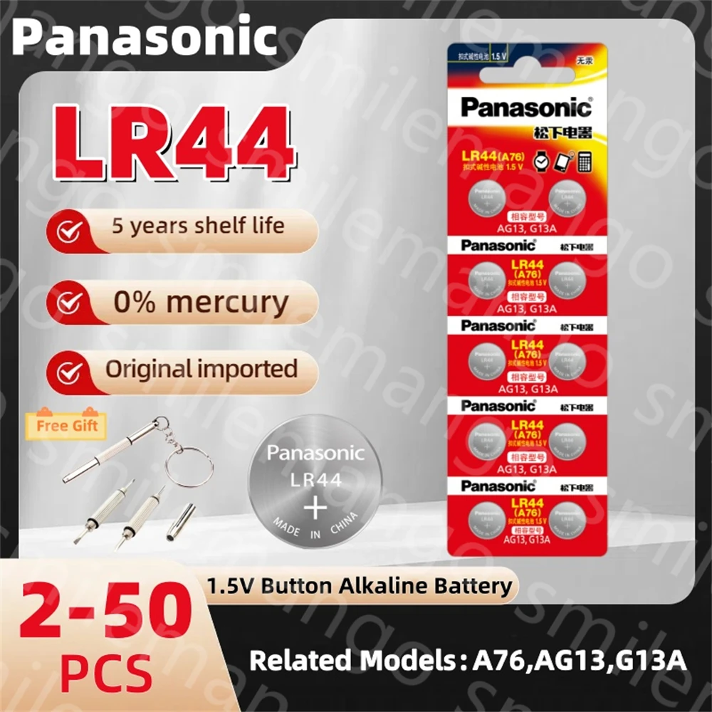 Original Panasonic 1.5V LR44 AG13 175mAh Button Cell Battery 357 SR44 LR1154 Button Batteries For Watch Calculator Coin Cell Toy