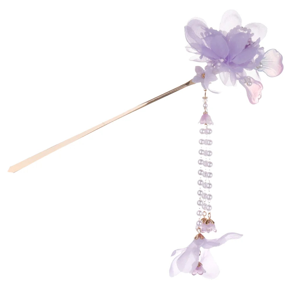 Hair Pin Clip Hairpin Chopsticks for Women Japanese Accessories Purple Bun Dangle Flower Miss Women's