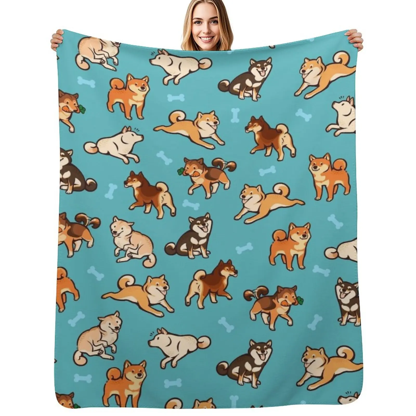 

shibes in blue Throw Blanket Polar Soft Big Sleeping Bag Warm Blankets