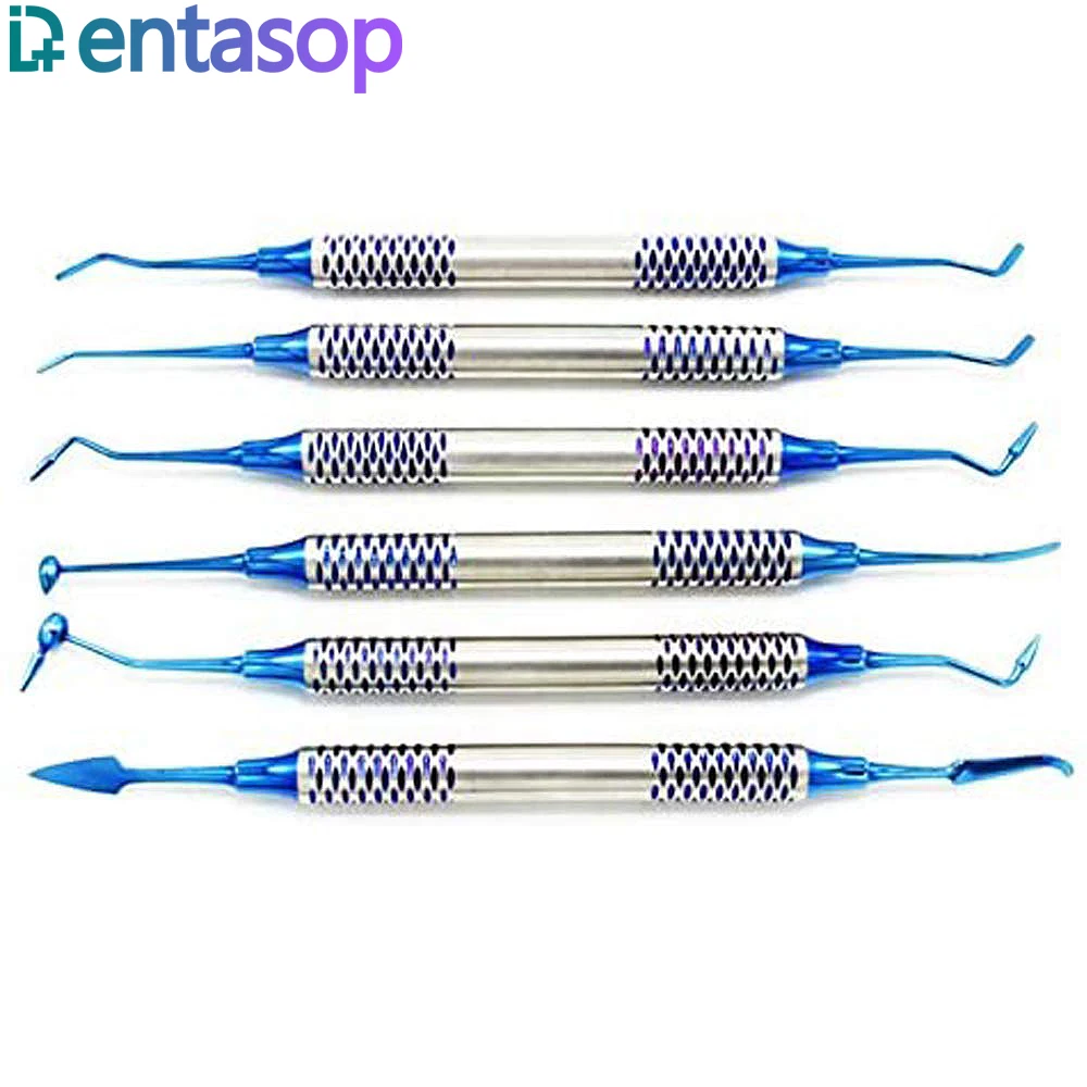 

6-Pack Dental Instruments Composite Resin Filler Scraper Titanium Plated Filler Head Restorative Set Dental Tool Set (Blue)