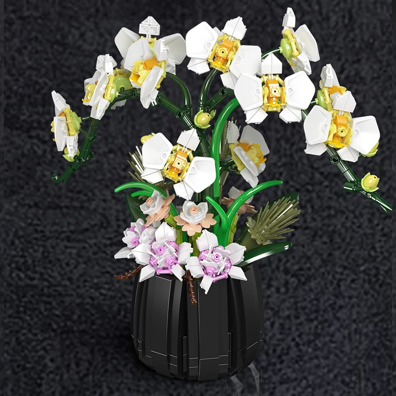 Mold King 24108 Bloemboeket Speelgoed De MOC Witte Orchidee Bouwsteen Assemblage Decoratie Bloem Baksteen Set Kind Kerstcadeau