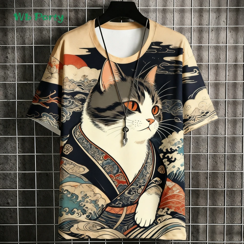 

2025 Unisex T-Shirt Men Women Japanese Samurai Cat Tops 3D Printed T-Shirt Casual Loose Short Sleeve Oversized Men Clothing Top