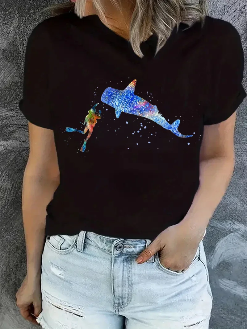 Watercolor Scuba Diving Lover Printed Sports Art Tee Shirt Femme Cute Summer Top Woman Clothes Ropa Mujer Custom Tshirt