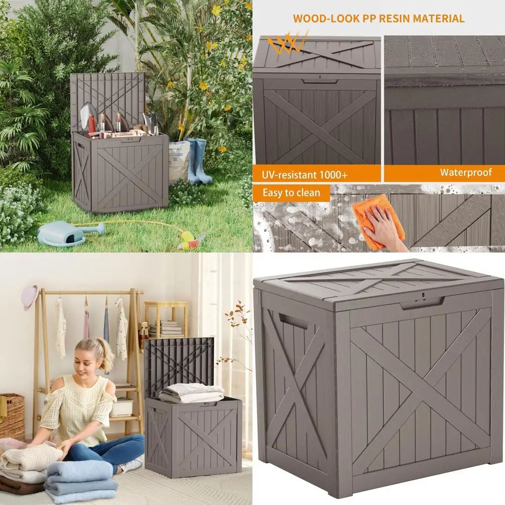 

Large Grey Outdoor Deck Box for Patio Furniture, Cushions, Garden Tools, and Pool Supplies with Lockable Resin Construction