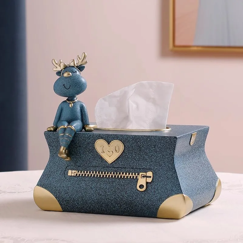 Blue Deer Pattern Tissue Paper Box. Multi-functional Desktop Storage Tissue Box for Living Room Dining Room Bedroom.Storage Box.