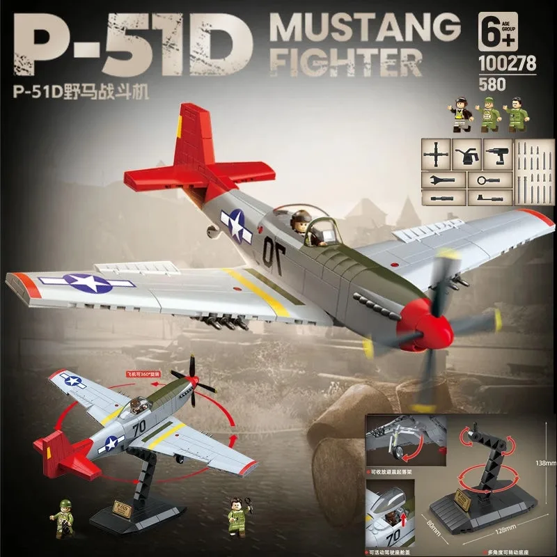 New product World War II US Air Force P51D Mustang Fighter model Children's Assembly Boy building Block toy Holiday giftNew prod