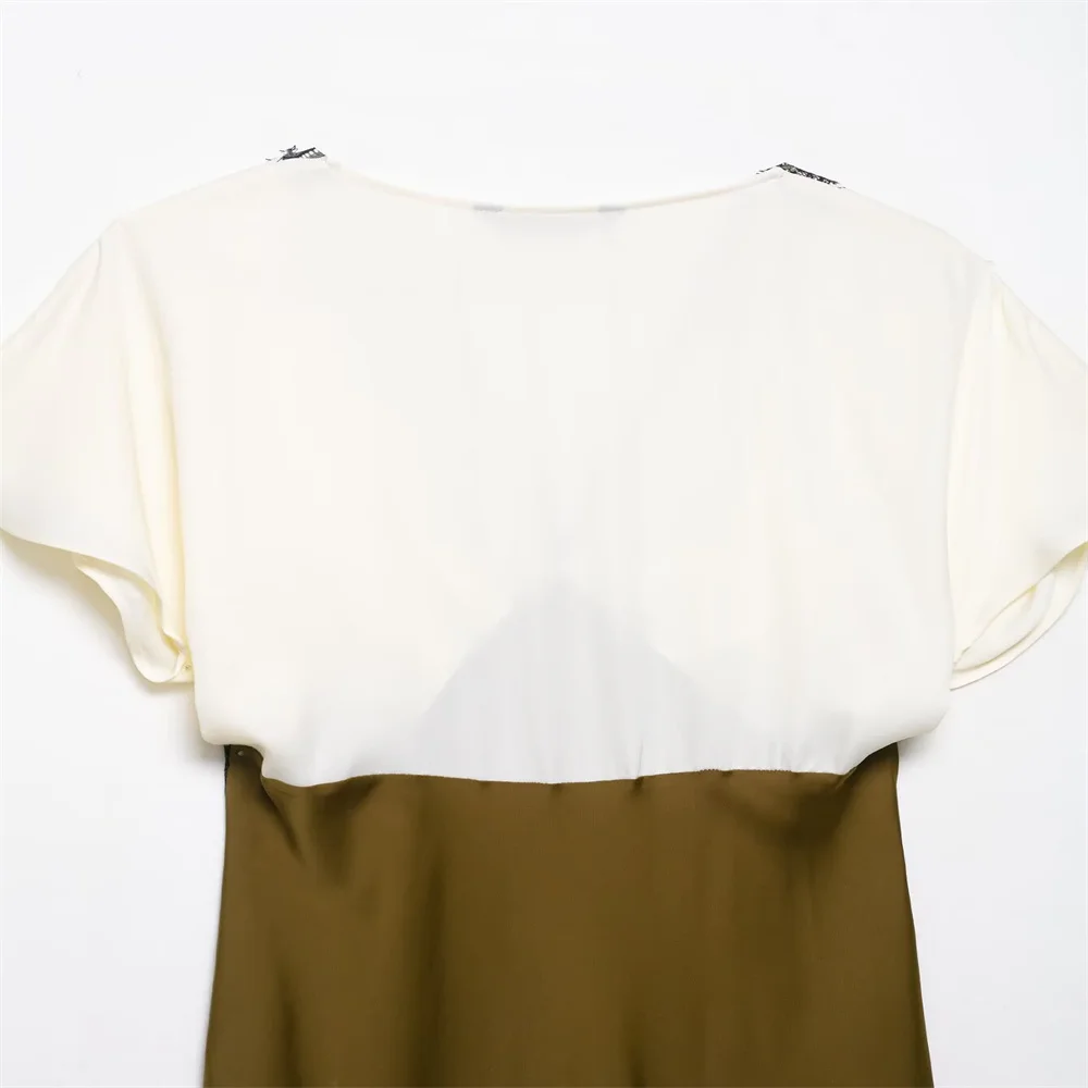 UNIZERA 2025 casual and fashionable European and American style design with lace and satin texture MIDI dress