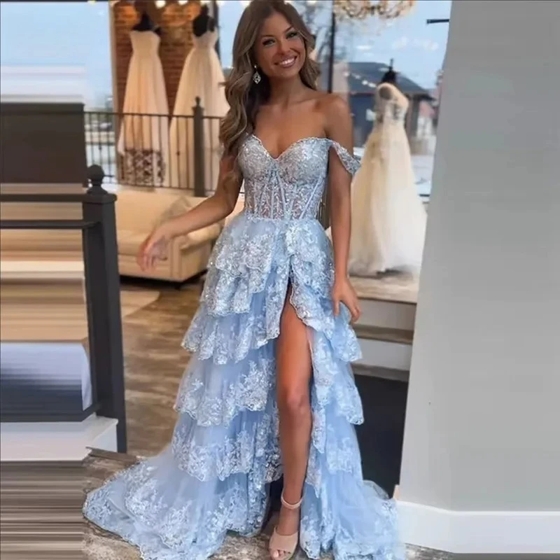 Customized Customized Graceful Exquisite Unique Delicate Tulle Hi-Lo wedding Dresses Fashion Tiered Ruffle Modern Bridal Gown