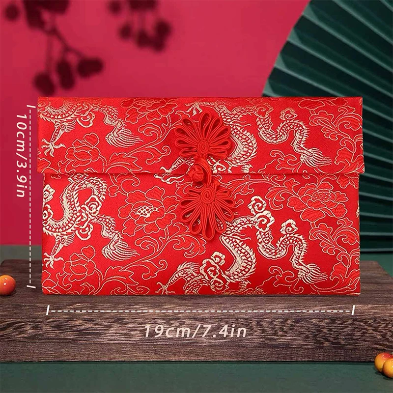 Saco de presente envelope vermelho com nó chinês, pacotes vermelhos de ano novo, casamento tradicional, bolso da sorte, sacos com borla para casamento, festival de primavera