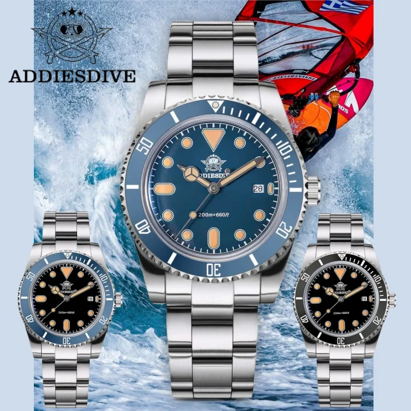 ADDIESDIVE 2025 NEW Watch For Men reloj hombre BGW9 Blue Luminous 316L Stainless Steel 20Bar Waterproof 39MM Quartz Watches