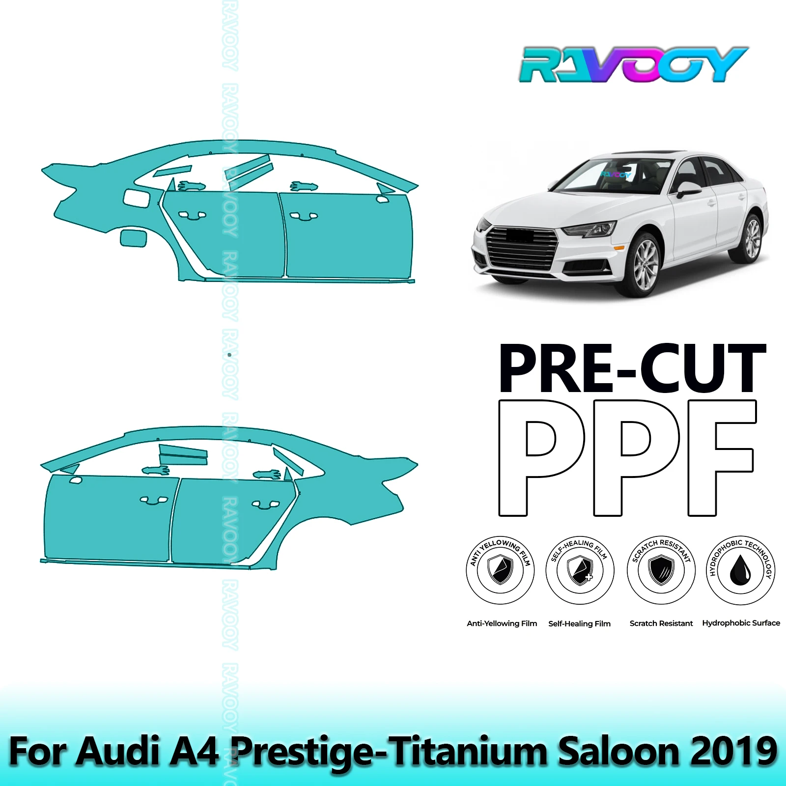 

For Audi A4 Prestige-Titanium Saloon 2019 8.5mil Clear Matte Pre-Cut PPF Door & A/B Pillar Kit TPU Paint Protection Film Set