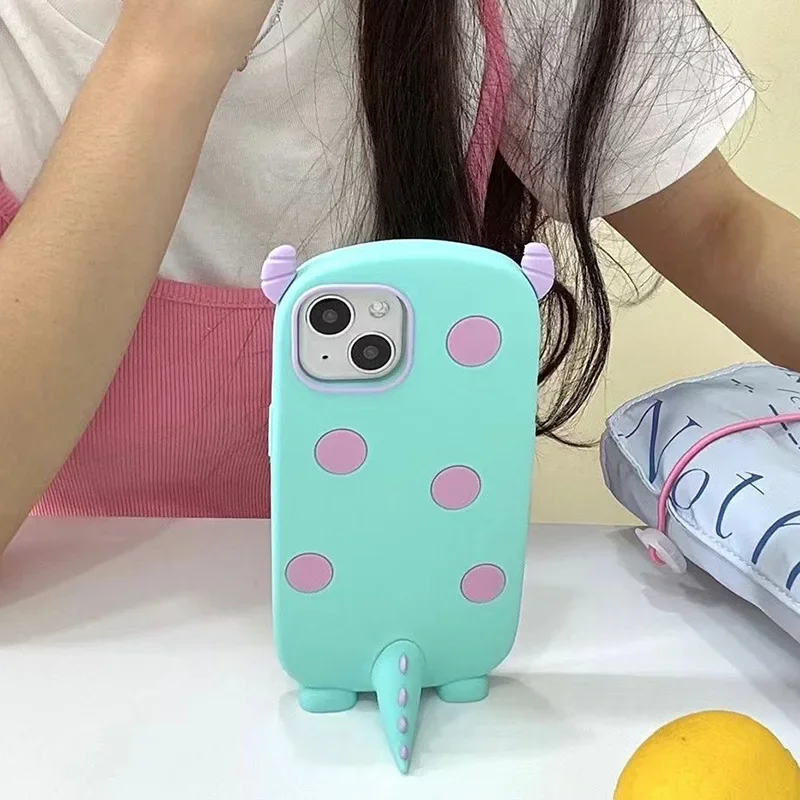 Funda de teléfono de silicona suave con soporte trasero Sulley súper bonito para iPhone 16 12 13 Pro 11 14 15 Pro Max 14 Pro cubierta de dibujos animados