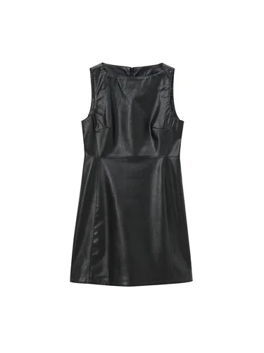 Vestido corto de cuero para mujer, prenda Retro sin mangas, con un hombro descubierto, a la moda, novedad de otoño e invierno, 2024