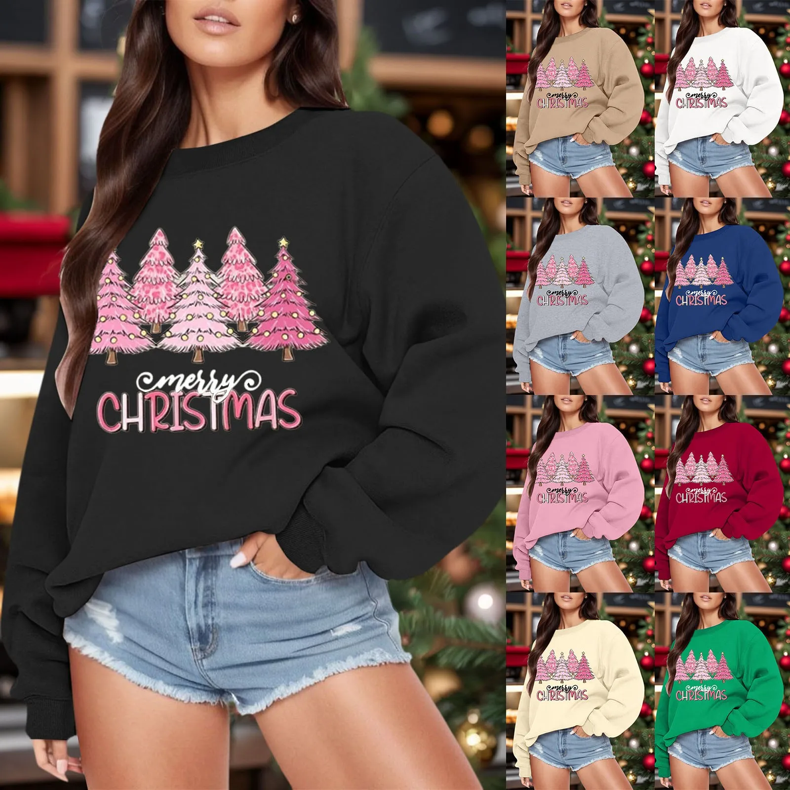 ChrimasTrees Raglan Sleeve Women Pullovers Hoodies Streetwear Female Sweatshirts Women's Oversized Woman Clothing Hoodies