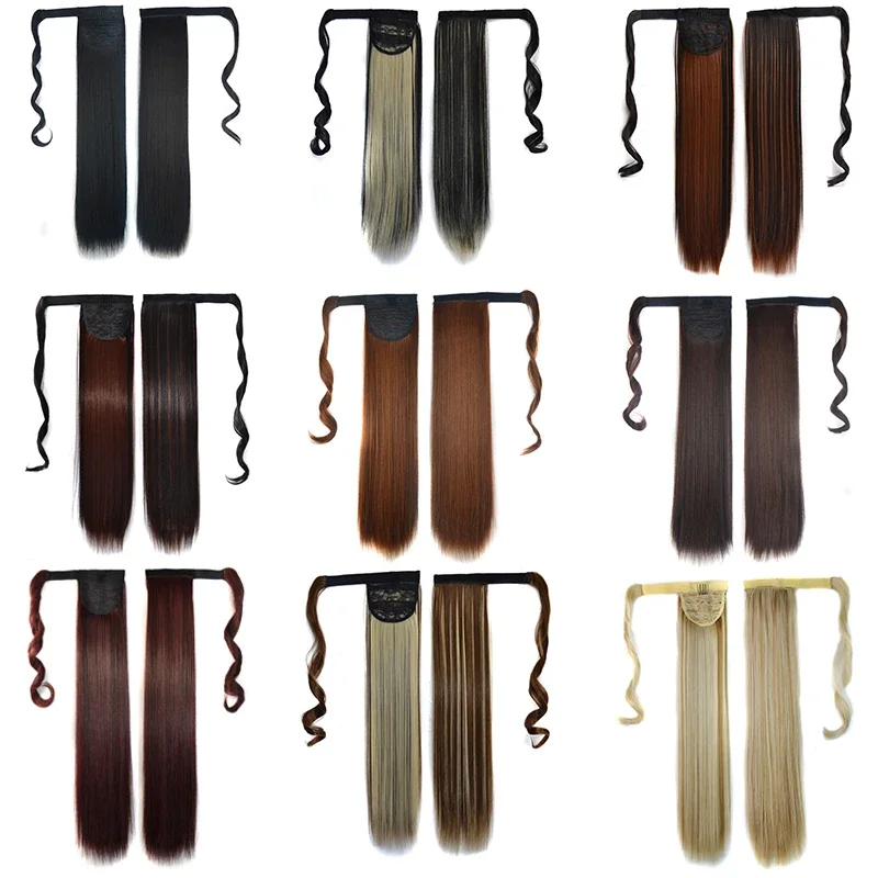 Long Straight Ponytail Hair Extensions Synthetic Wrap Around Clip in Fake Tail Natural Straight Hairpieces Horse Tail for Women