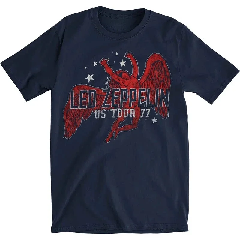 2026 Summer Led Zeppelin Band Graphic Cotton T-shirt Unisex Summer Short Sleeve Fashion Brand Tee Luxury Casual Vintage Tees