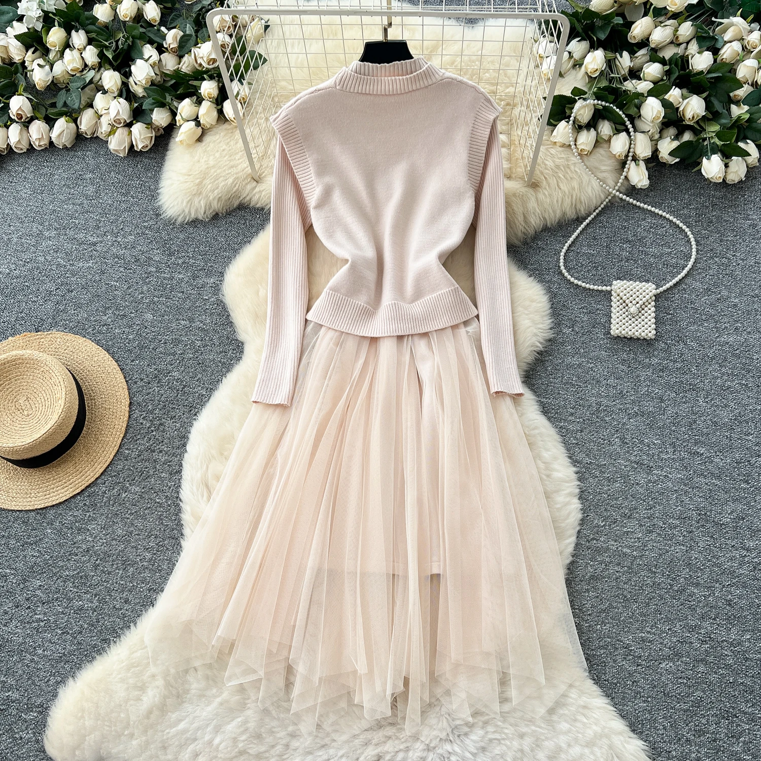 Chic vintage Maglia impiombata Maglia sottile Elegante Fata moda coreana Boho Vestito estivo da donna