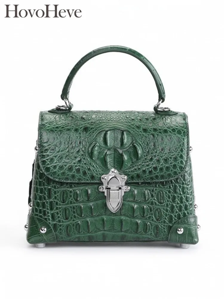 

Retro Office Womens New Genuine Leather Crocodile Skin Fashion Shoulder Handheld Hasp Flap Totes Casual Underarm Crossbody Bag
