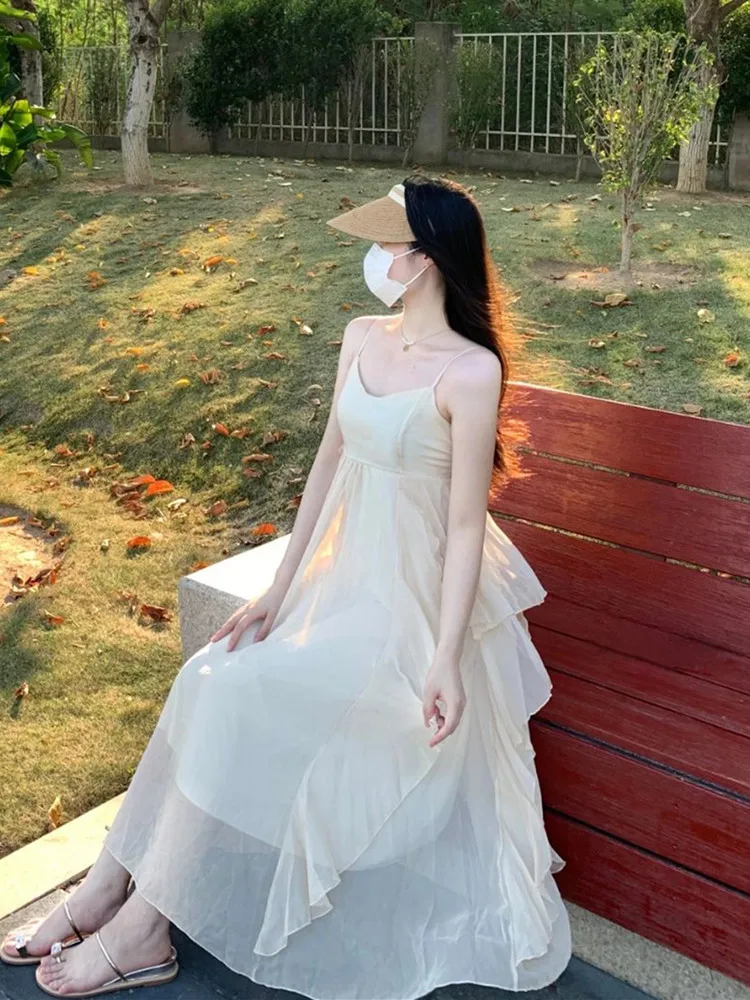 

Нежное летнее платье в стиле новой сказочной пляжной моды, женское, без бретелек, с высокой талией, на молнии, в корейском стиле