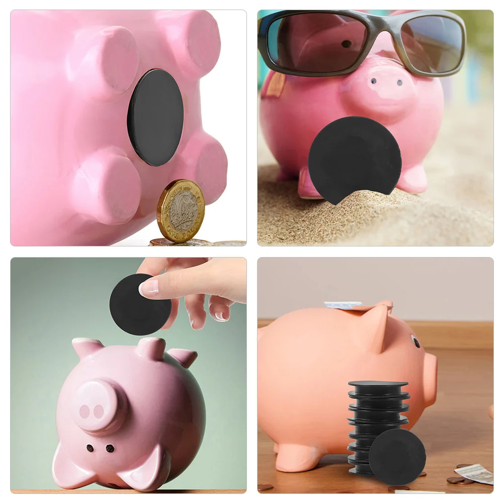 10 Pcs Piggy Bank Round Rubber Stopper Plugs or Stoppers Plaster Caps Coin Bottom Cover Black Child