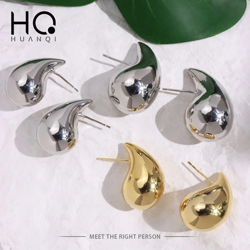 

HUANQI Fashion Large Water Drop Stainless Steel Hollow Gold Color Earrings for Women Charm Trendy Smooth Jewelry 2023 New